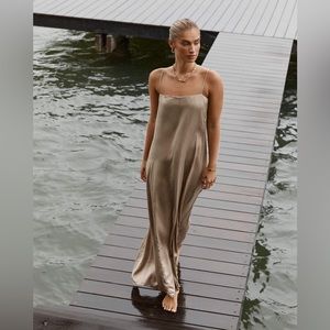 NWT DISSH Evans Stone Silk Slip Midi Dress